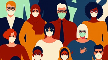 Vector painting of multiple cultures in face masks