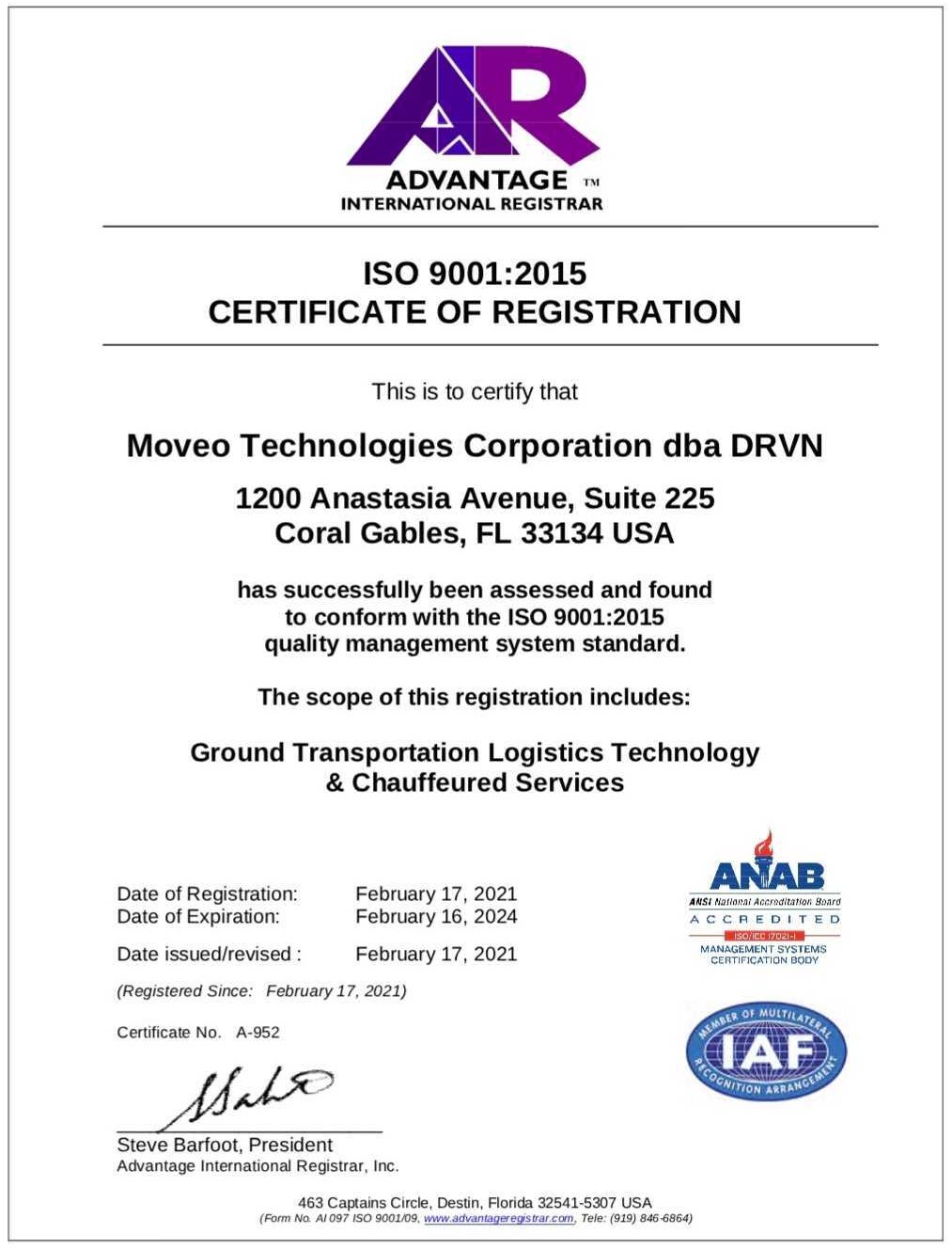 drvn ISO 9001:2015 Certificate